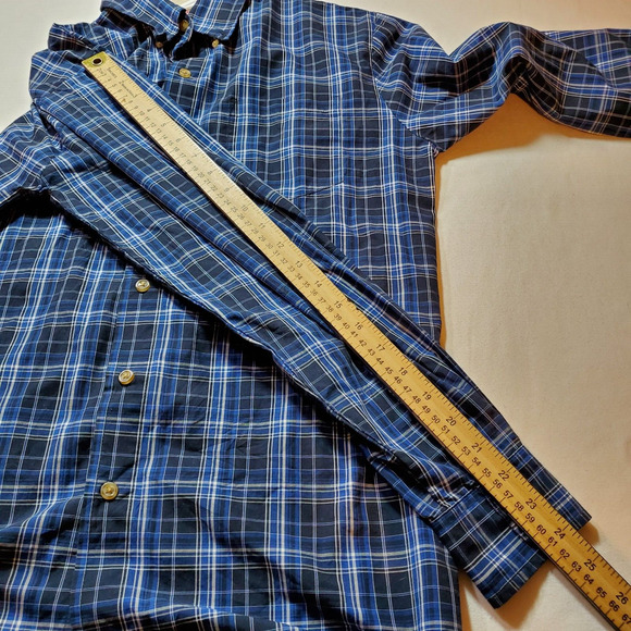 Wrangler Shirt Mens Small Wrinkle Resistant Button Plaid Blue White Top Western - Picture 6 of 9